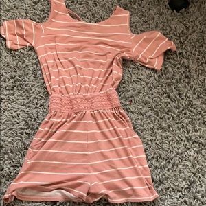 pinks and white striped romper.